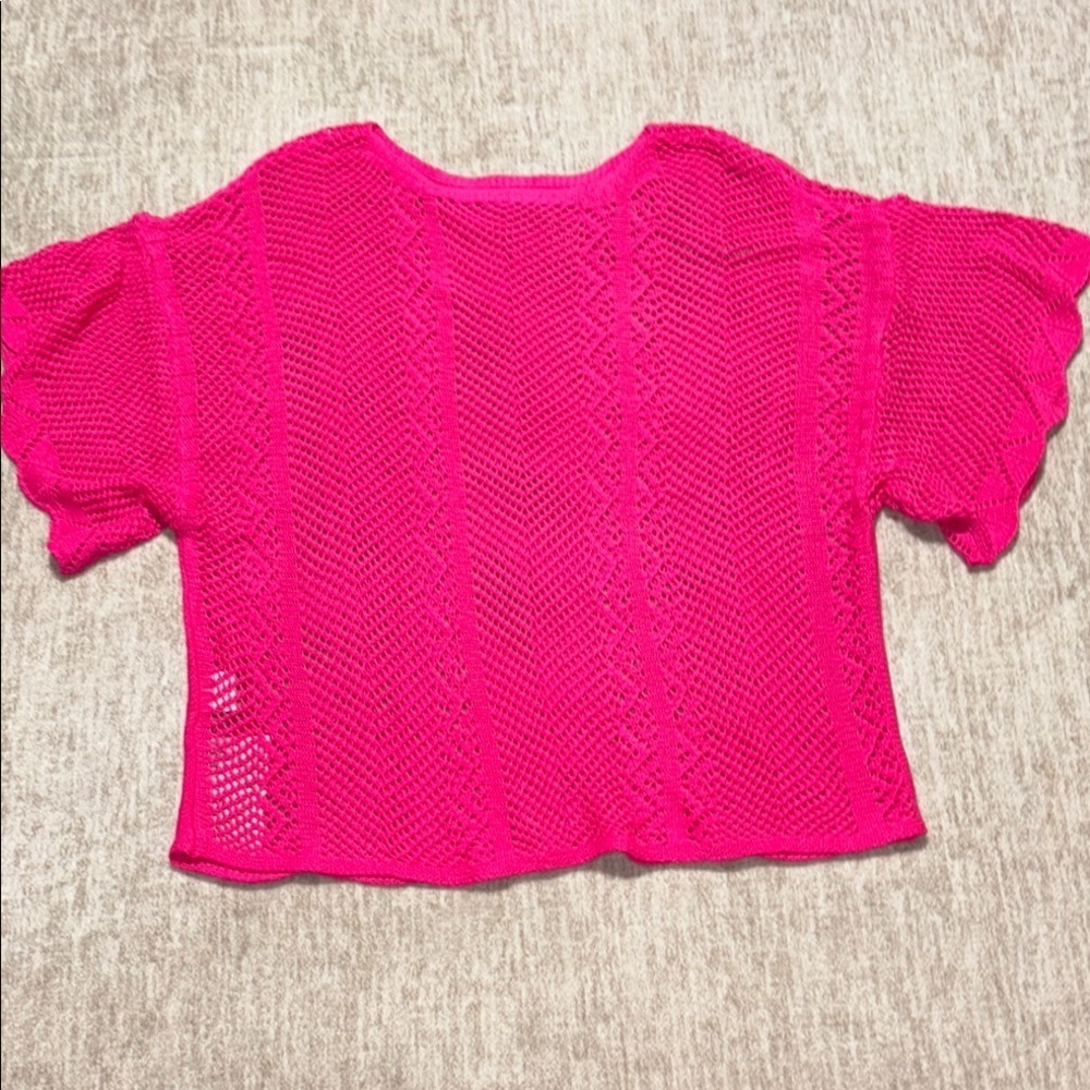 NWT Medium Large hot pink crochet top cute sleeves boutique Sweet Ivey Designs